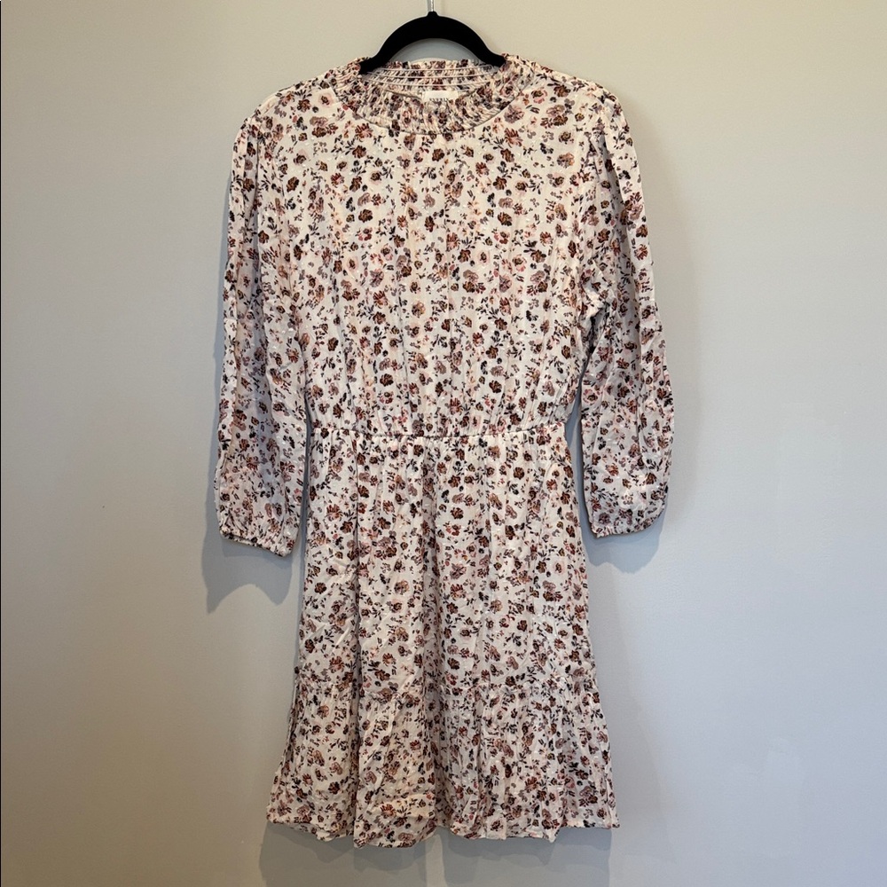 Everly Cream Floral Long-Sleeve Dress with Rust and Olive Sprigs